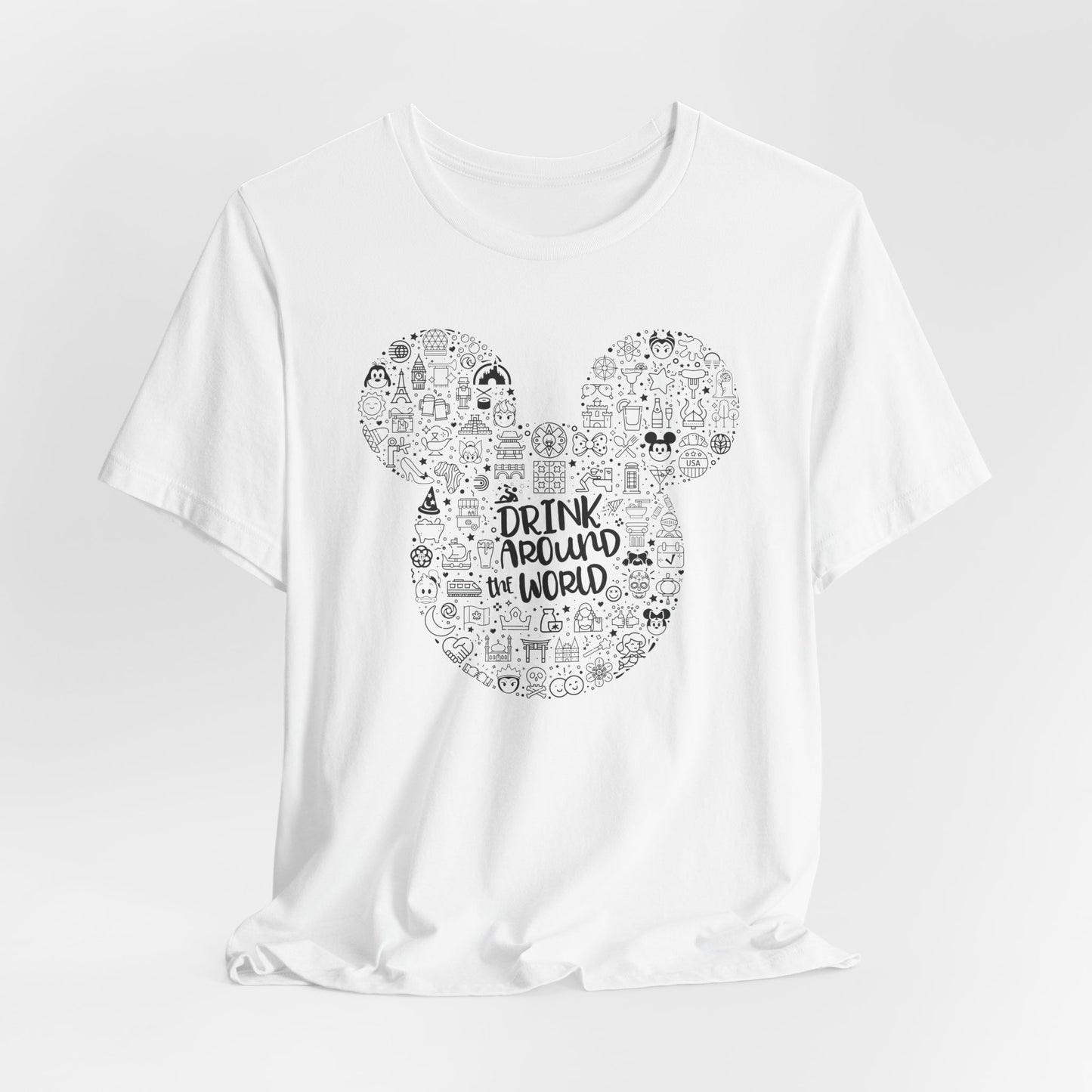 Mickey Doodle Travel Tee – "Drink Around the World" Graphic T-Shirt
