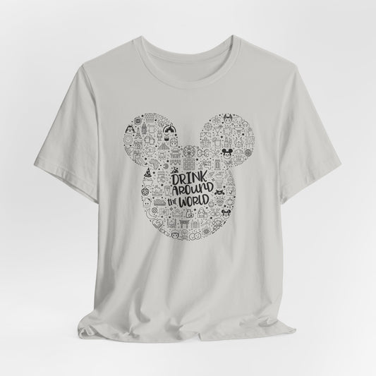 Mickey Doodle Travel Tee – "Drink Around the World" Graphic T-Shirt