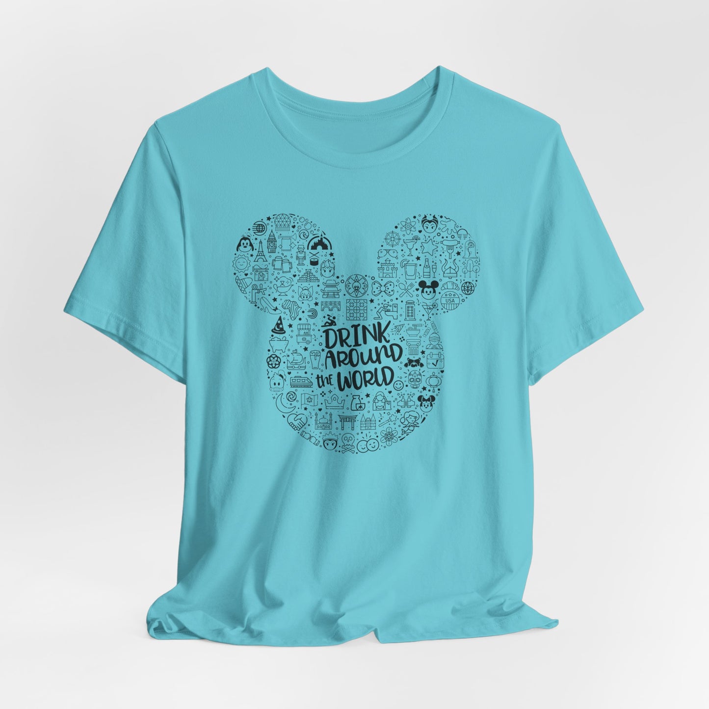 Mickey Doodle Travel Tee – "Drink Around the World" Graphic T-Shirt