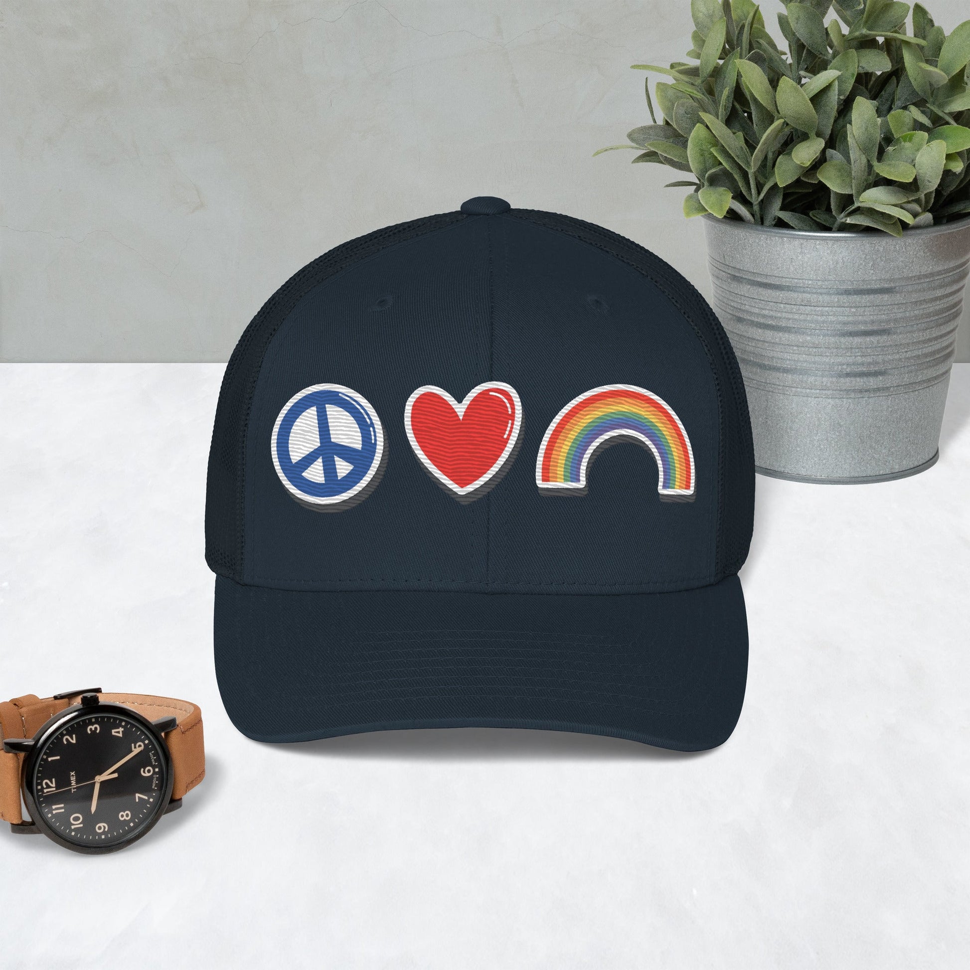 Peace, Love & Pride Trucker Cap - Speak Out Shirts