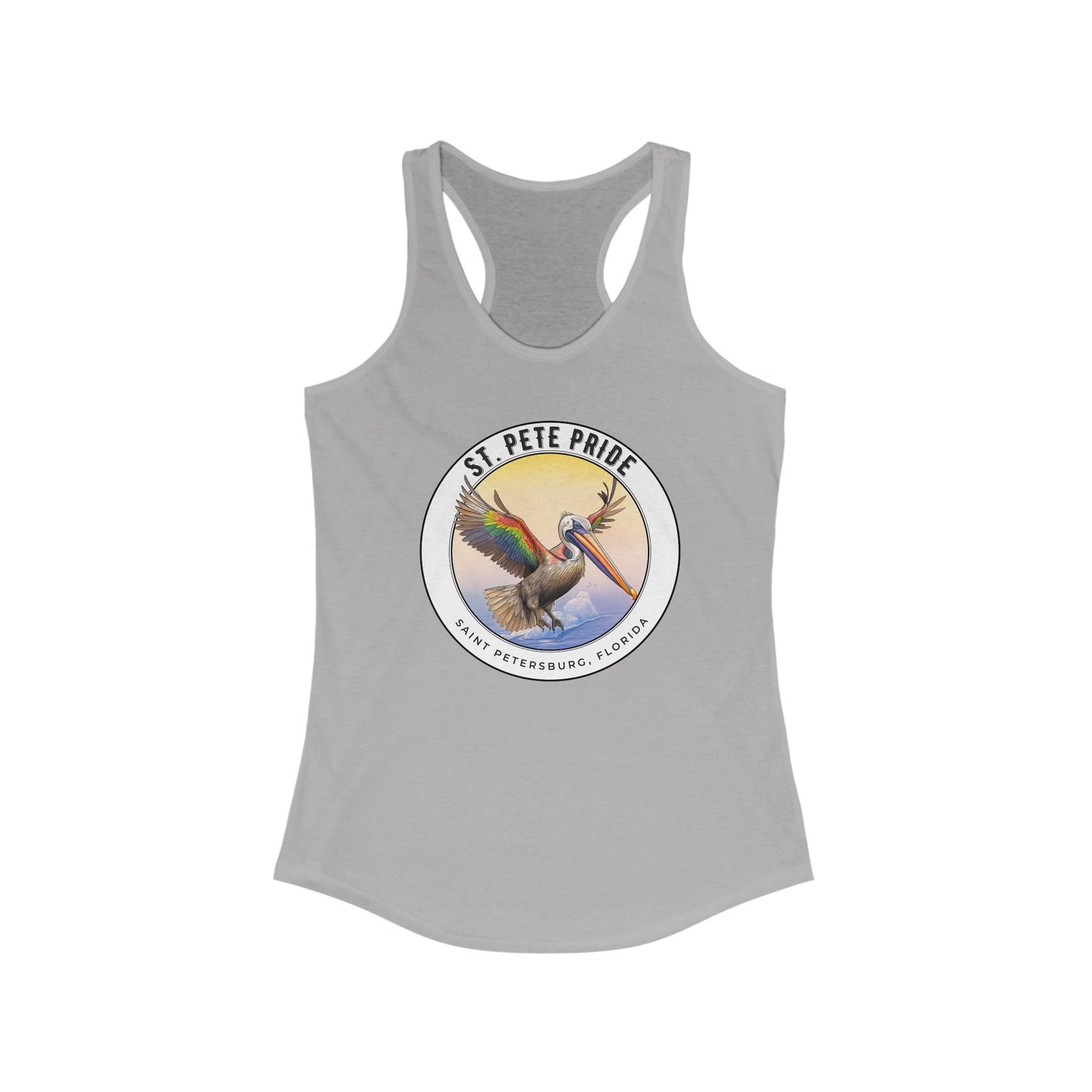 St. Pete Pride Rainbow Pelican Ideal Racerback Tank - Speak Out Shirts