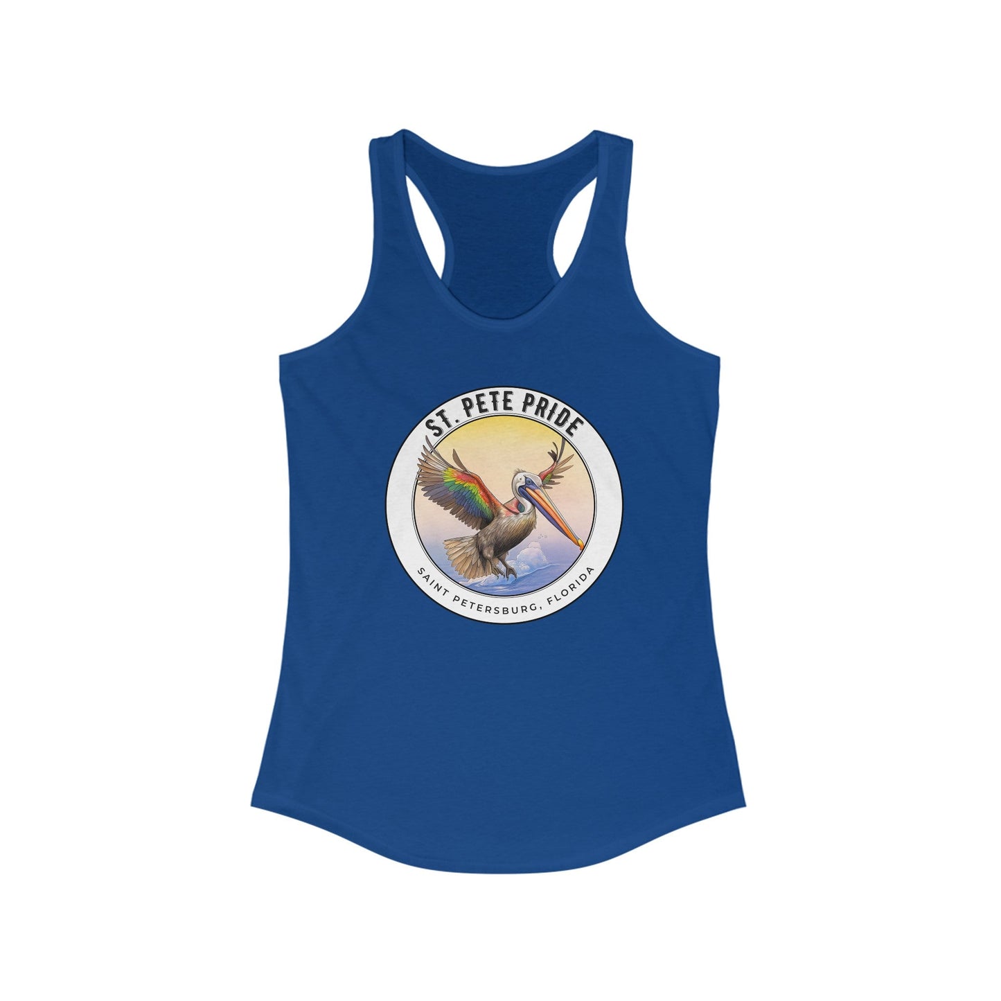 St. Pete Pride Rainbow Pelican Ideal Racerback Tank - Speak Out Shirts