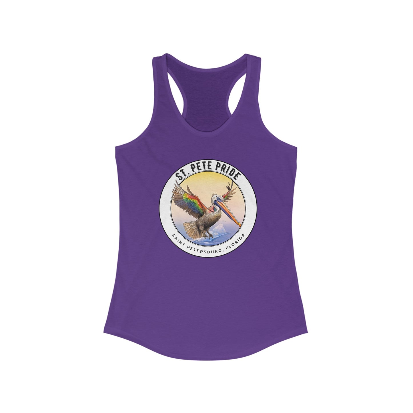 St. Pete Pride Rainbow Pelican Ideal Racerback Tank - Speak Out Shirts