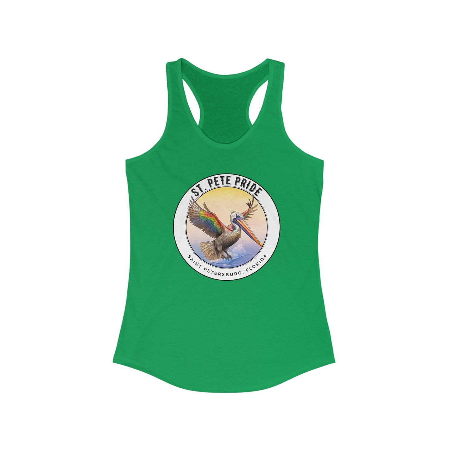 St. Pete Pride Rainbow Pelican Ideal Racerback Tank - Speak Out Shirts